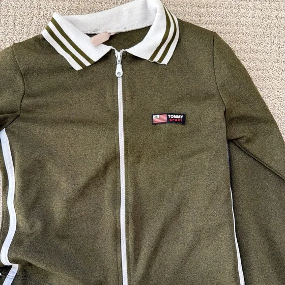 Tommy Sport Green Women's Track Suit with White Stripes - Picture 2 of 3